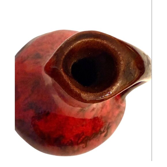 Vintage Red & Brown Ceramic Pitcher Vase With Handle Calgary Cananda - Picture 8 of 8